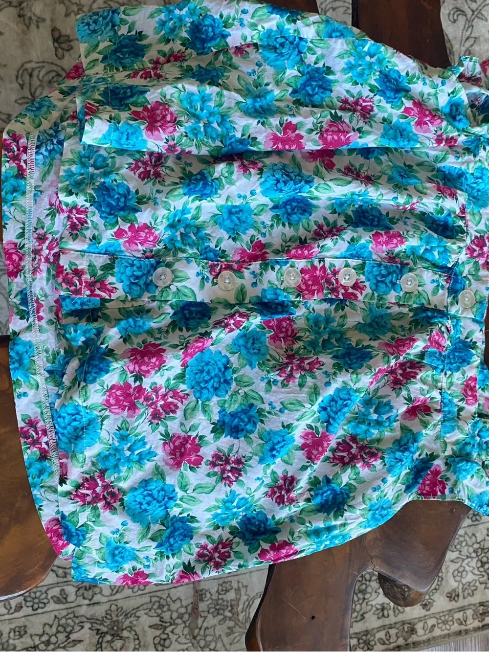 Floral Button-Front Women’s Blouse in Teal & Pink - Picture 3 of 6